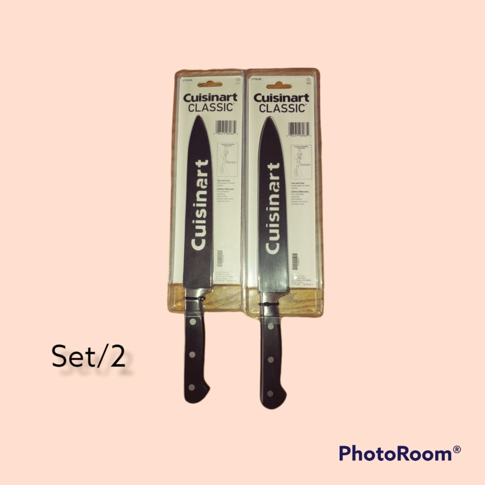 Cuisinart New Carbon Stainless Steel  Slicing Knives Set of 2 with Shields